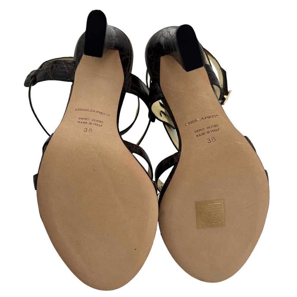 New Dsquared 2 Women US 8 Brown Croc Embossed Leather High Heel Sandals Italy - Picture 14 of 17